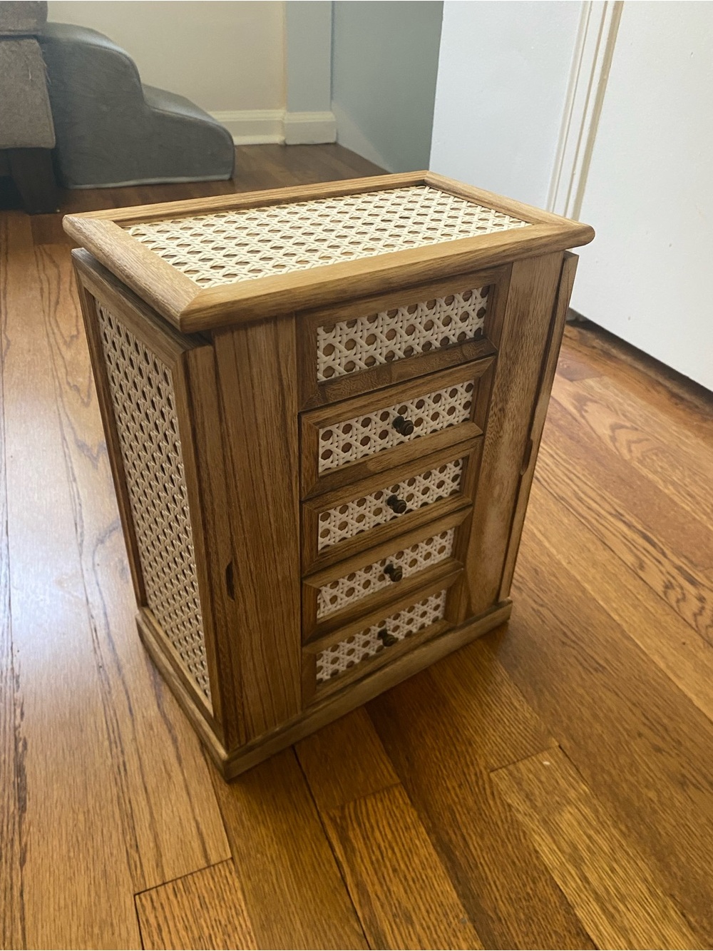 Wooden Woven Accent Jewelry Box - Natural Brown